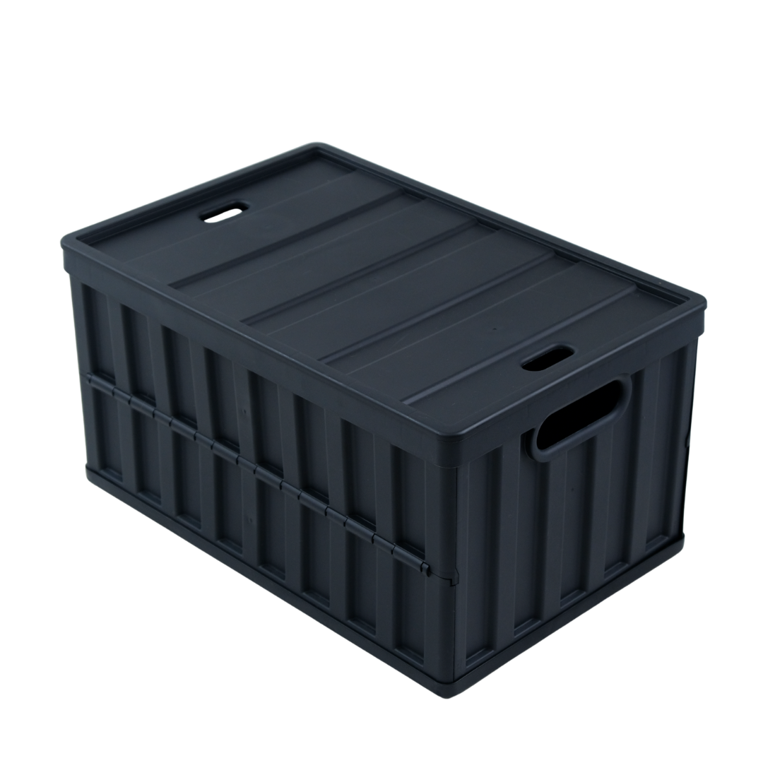 Black plastic crate on a white background