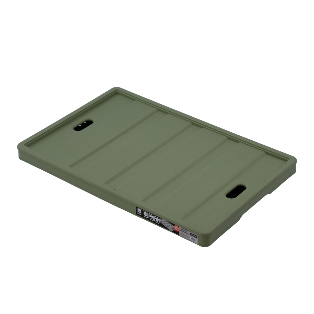 Green rectangular tray with slotted design on a white background