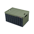 Green and black storage crate on a white background